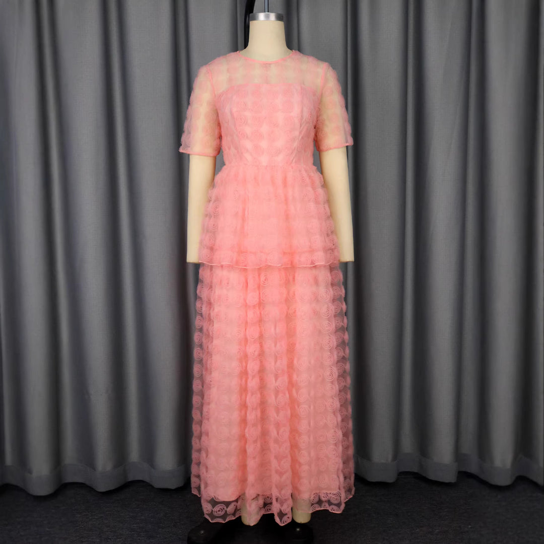 Damen romantisches Tüllkleid mit floralem Design und schichten Drune