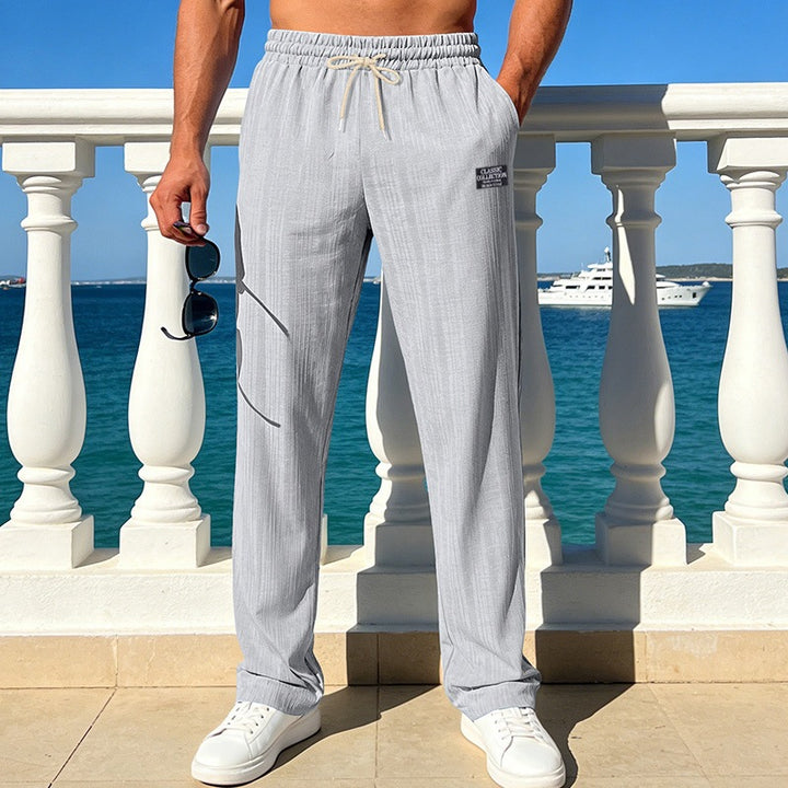 Herren Leichte Relax-Loungehose aus Strukturjersey mit Tunnelzug und geradem Bein Drune