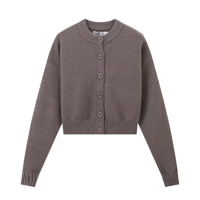 Damen modischer, kurzer Strickcardigan mit Knopfverschluss Drune