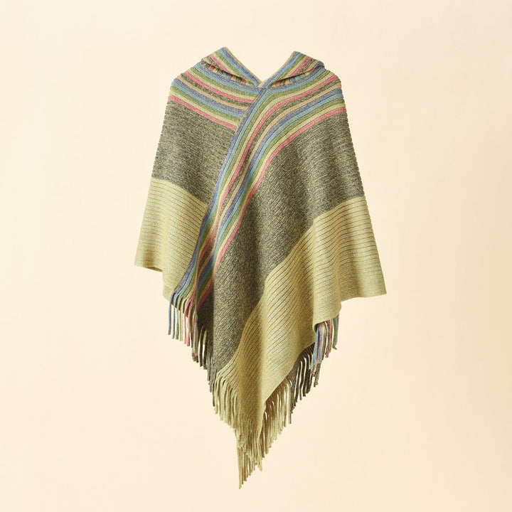 Damen Kapuzen-Poncho im Grobstrick mit Fransensaum Drune