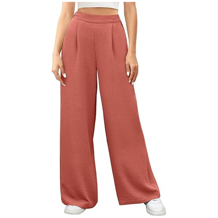 Damen weite High-Waist Palazzo-Hose mit Strukturstoff Drune