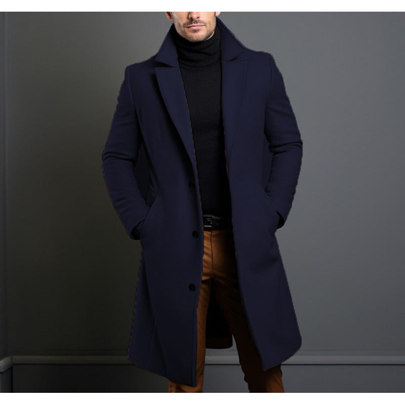 Herren Eleganter einreihiger Langmantel aus Wollmix mit schmaler Silhouette und Reverskragen Drune