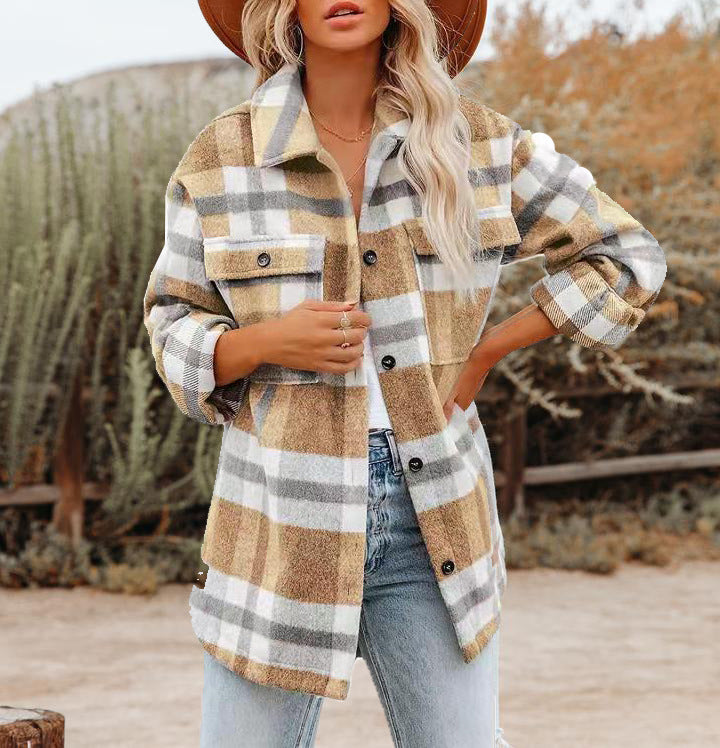 Damen Lässige Karierte Overshirt Jacke Drune