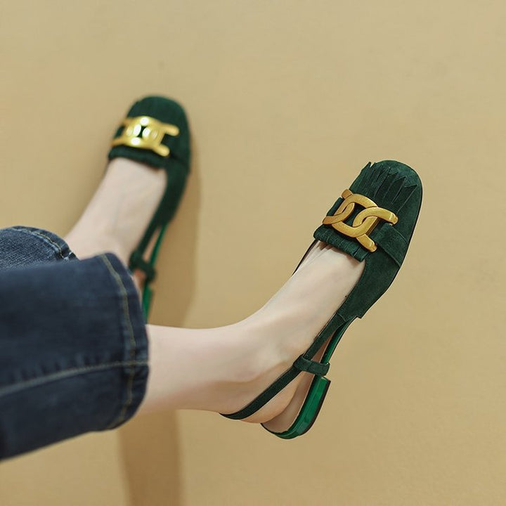 Damen elegante Slipper-Flats mit dekorativem Schnallen-Detail Drune
