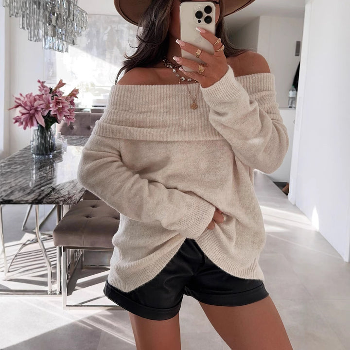 Damen off-shoulder Pullover aus weicher Strickware mit Rippdetails Drune