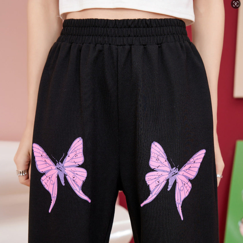 Damen Jogginghose mit buntem Schmetterlingsmotiv Drune