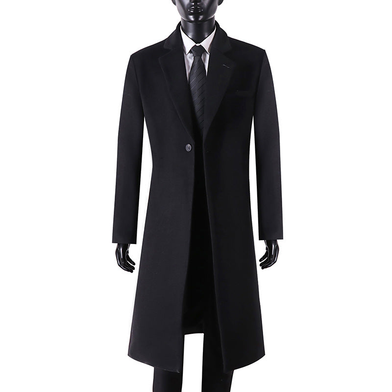 Herren Eleganter Longcoat aus Wollmix mit schmaler Silhouette und Ein-Knopf‑Verschluss Drune