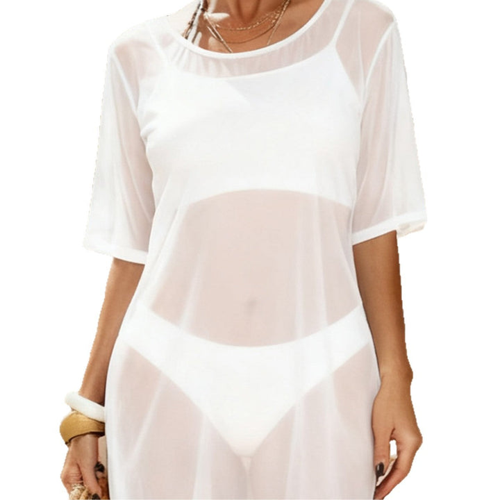 Damen transparenter Strandüberwurf mit kurzem Schnitt Drune