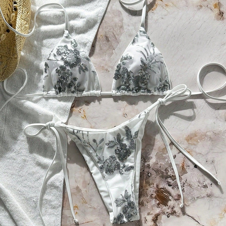 Damen Glamouröser Triangel-Bikini mit Glitzerelementen Drune