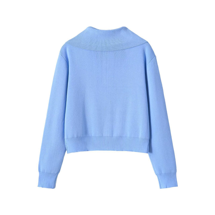 Damen Kurzgeschnittene Strickjacke mit breitem Reverskragen und Reißverschluss Drune