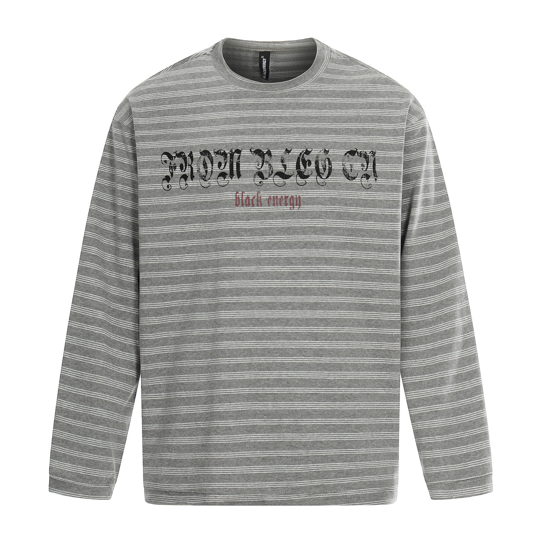 Herren Langärmeliges Streifen-Shirt mit Rundhalsausschnitt und Gothic-Print Drune
