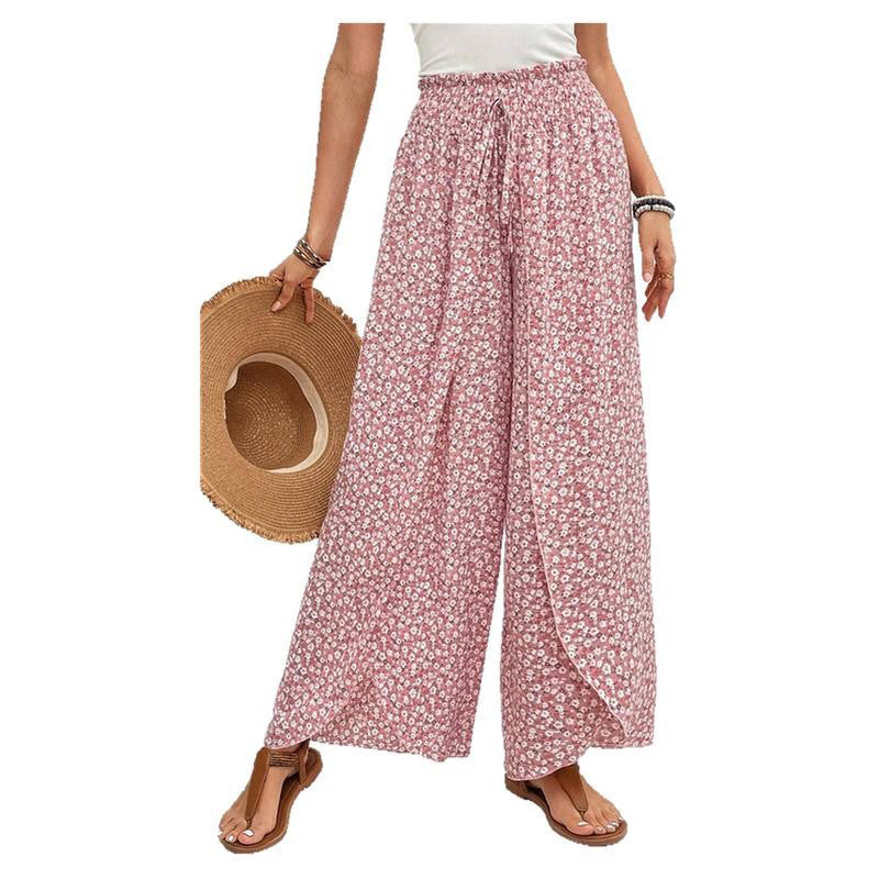 Damen weite Sommerhose mit floralem Muster und elastischem Bund Drune