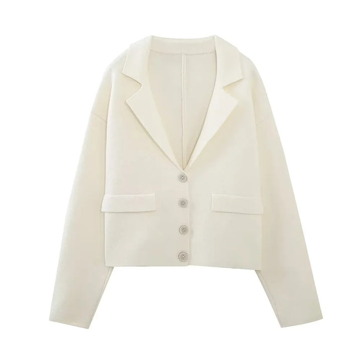 Damen nan kastig geschnittene Cropped-Blazerjacke mit Reverskragen und aufgesetzten Pattentaschen Drune