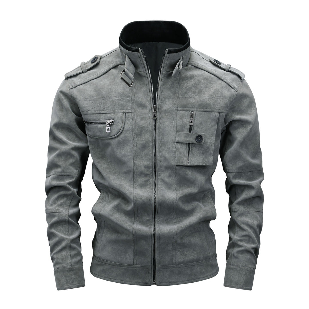 Herren Utility-Fliegerjacke in Wildlederoptik mit Stehkragen, Epauletten und Mehrfach-Taschen Drune