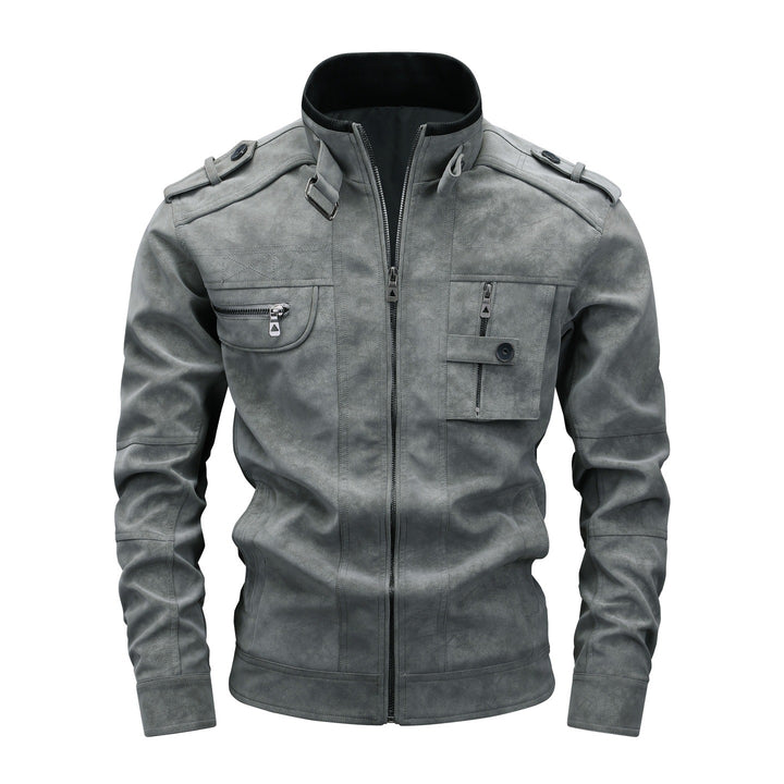 Herren Utility-Fliegerjacke in Wildlederoptik mit Stehkragen, Epauletten und Mehrfach-Taschen Drune