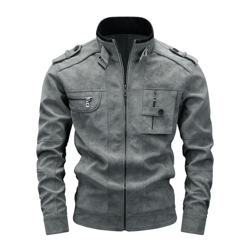 Herren Utility-Fliegerjacke in Wildlederoptik mit Stehkragen, Epauletten und Mehrfach-Taschen Drune