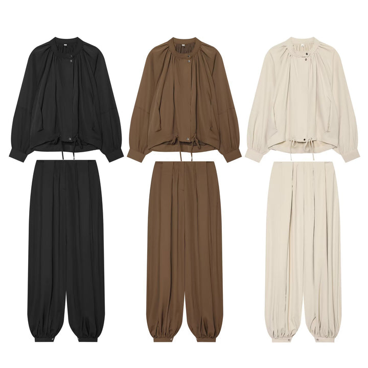 Damen Leichte Blousonjacke mit Rundhals, geraffter Passe und Tunnelzug Drune