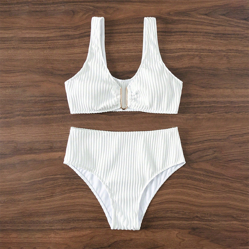 Damen Hochgeschnittener Bikini mit elegantem Rippendesign und moderner Schnalle Drune