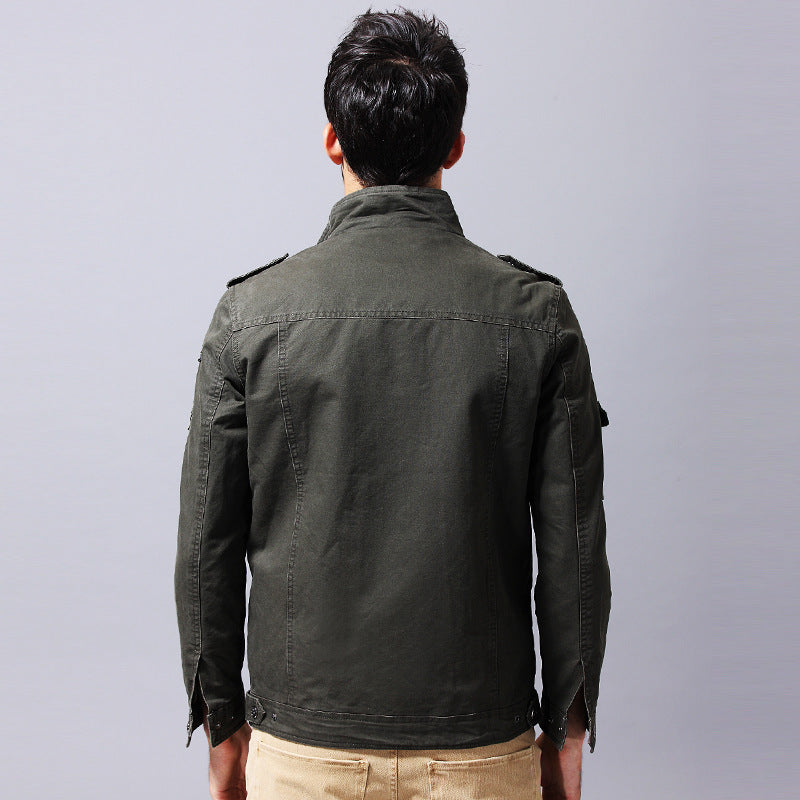 Herren Canvas Fieldjacke im Military-Style mit Schulterklappen und Mehrfachtaschen Drune