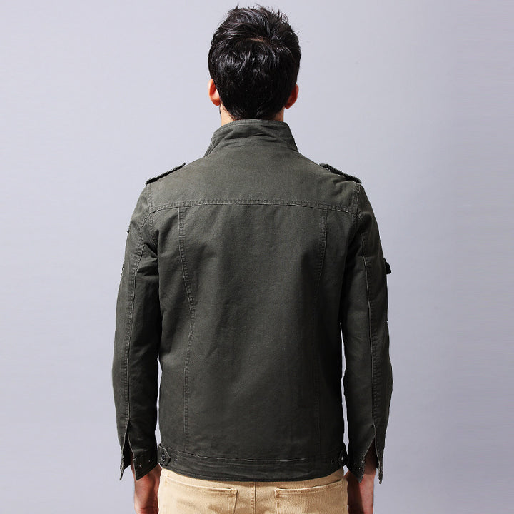 Herren Canvas Fieldjacke im Military-Style mit Schulterklappen und Mehrfachtaschen Drune