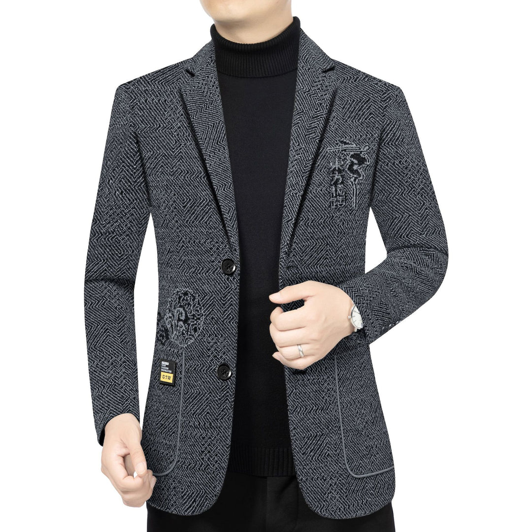 Herren Taillierter Strickblazer im Bouclé-Look mit aufgesetzten Taschen Drune