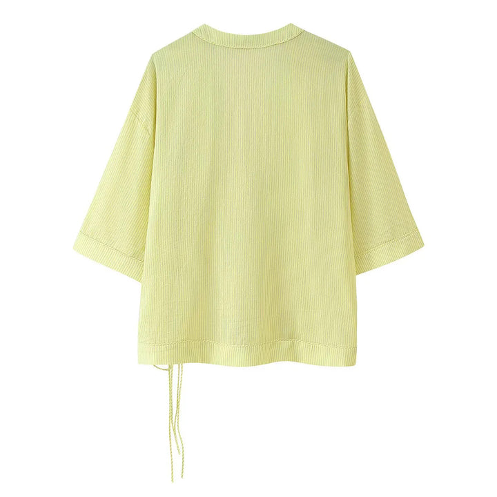 Damen nan Wickelkimono-Top mit dreiviertelärmeln, strukturierter Crinkle-Qualität und seitlichem Bindeband-Detail Drune