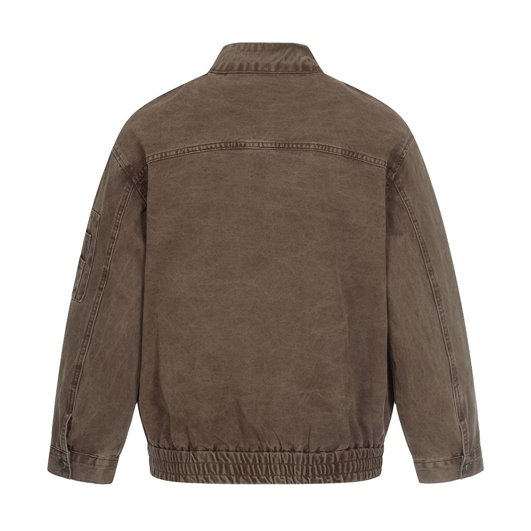 Herren kurz geschnittene Vintage‑Wasch Bomberjacke im Boxy‑Cut mit Stehkragen und Ärmel‑Reißverschluss Drune