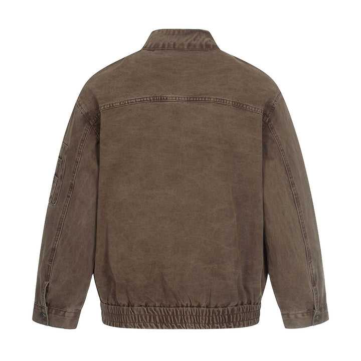 Herren kurz geschnittene Vintage‑Wasch Bomberjacke im Boxy‑Cut mit Stehkragen und Ärmel‑Reißverschluss Drune