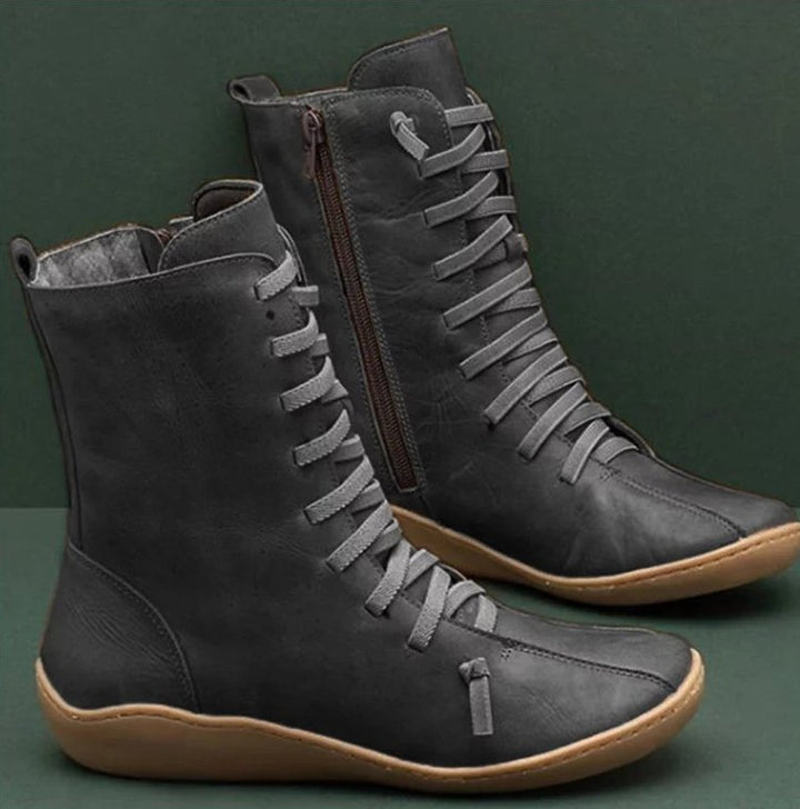 Damen knöchelhohe Schnür-Boots mit seitlichem Reißverschluss und stoßdämpfender Gummisohle Drune