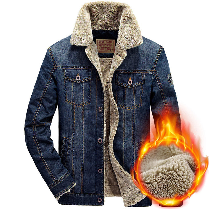 Herren Jeansjacke im Aviator‑Look mit komplettem Sherpa‑Futter und Umlegekragen Drune