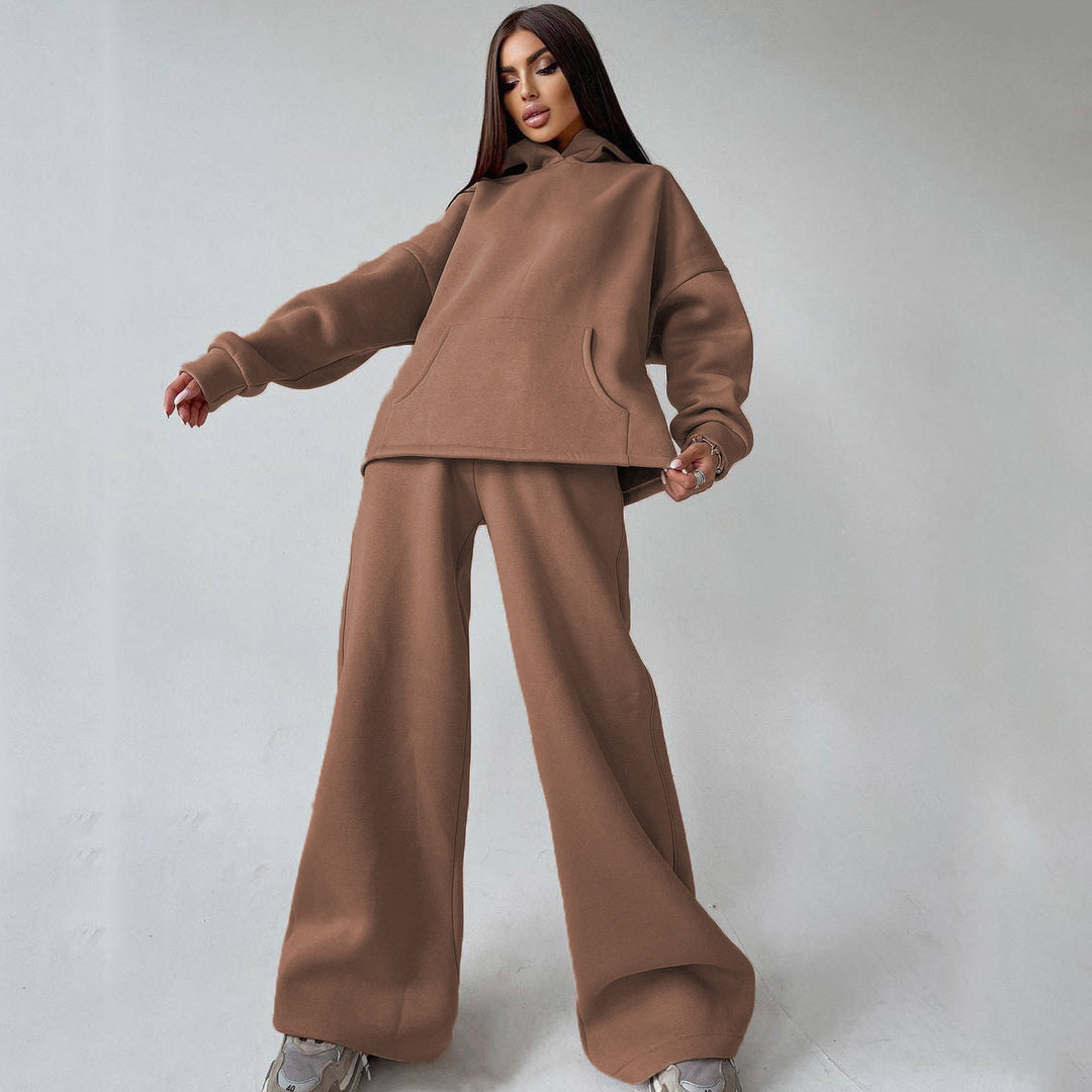 Damen zweiteiliges Lounge-Set mit sculpting High Waist Palazzohose und oversized Kapuzenhoodie Drune