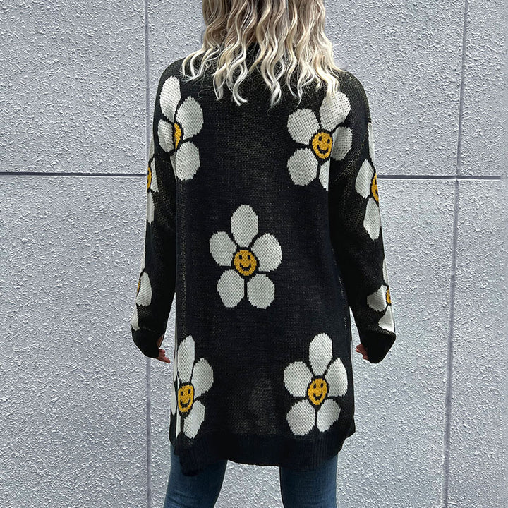 Damen Lässiger Strickcardigan mit floralem Design Drune