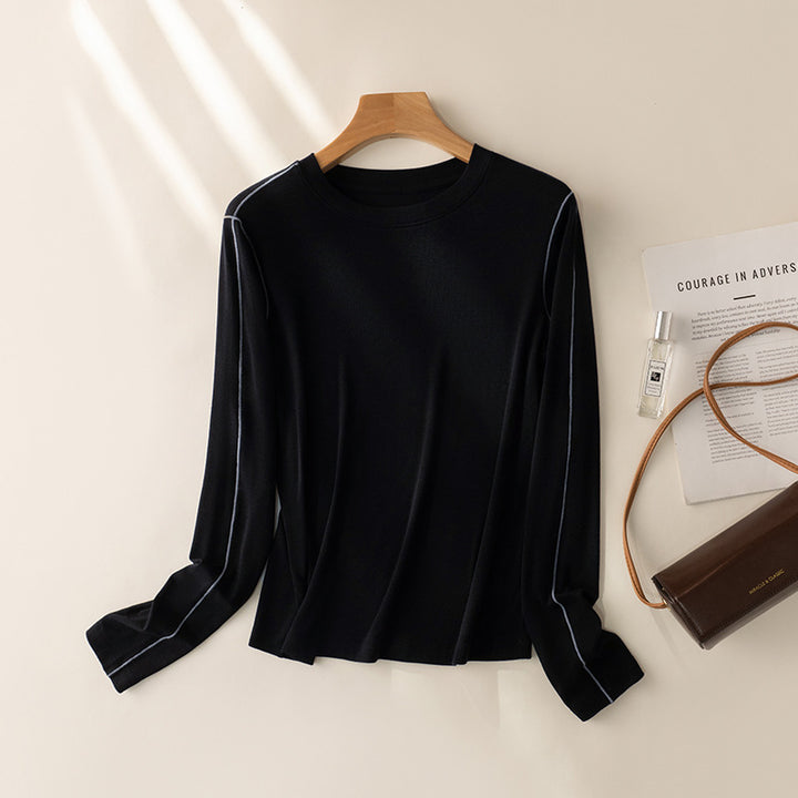 Damen Feines Langarm-Feinstrickshirt mit Kontrastpaspel an den Ärmeln Drune