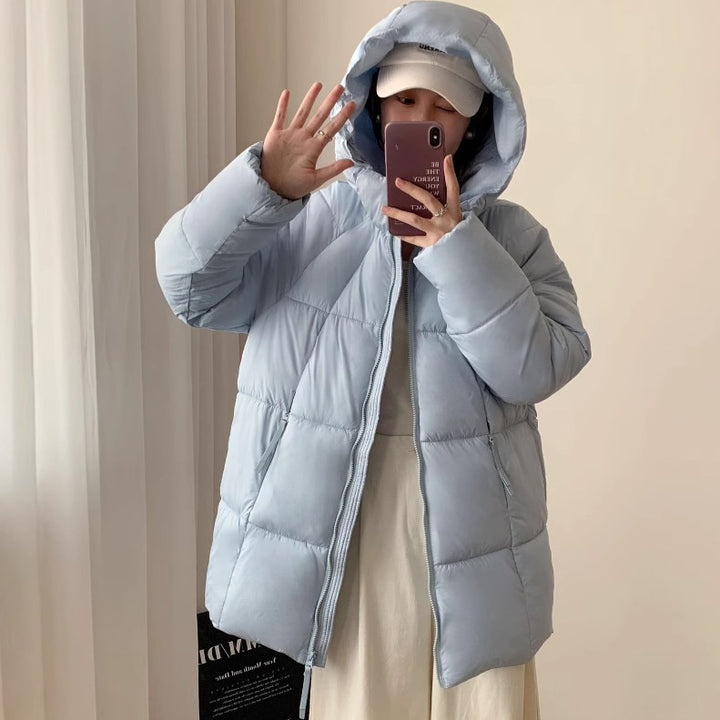 Damen Übergroße Pufferjacke mit Kapuze und praktischen Eingrifftaschen Drune