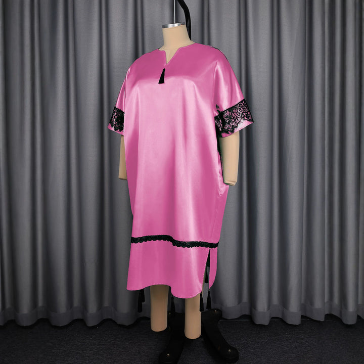 Damen Elegante Satin-Kaftanrobe mit Spitzenakzenten Drune
