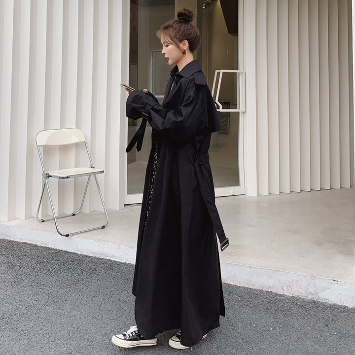 Damen Langer doppeltreihiger Trenchcoat mit Taillengürtel, Sturmklappe und weitem Oversize‑Schnitt Drune