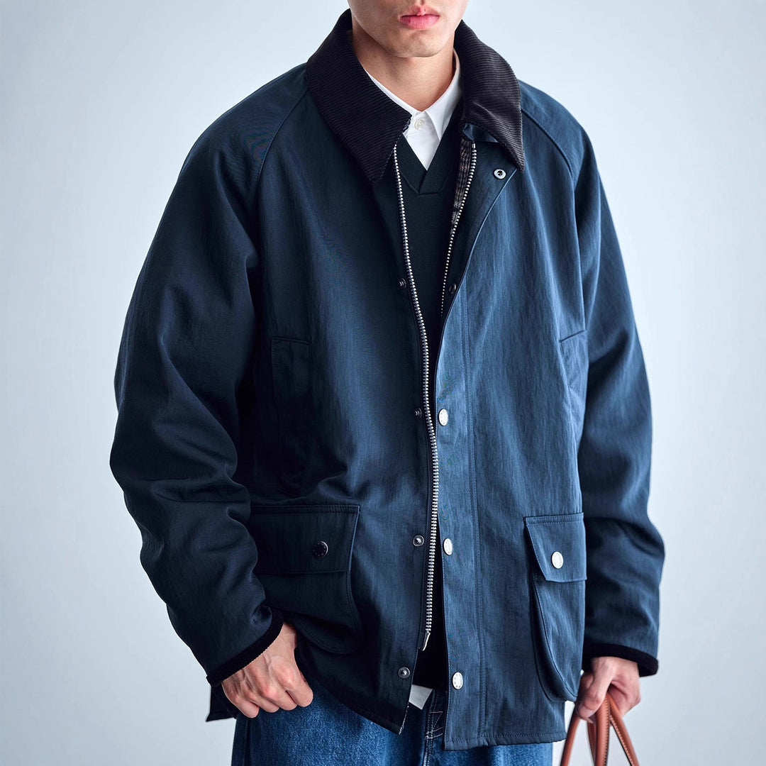 Herren Utility-Fieldjacke aus gewachstem Baumwollmix mit Cordkragen Drune