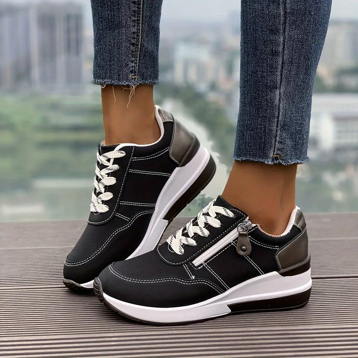 Damen Komfort-Keil-Sneaker mit seitlichem Zipper und dämpfender Plateau-Sohle Drune