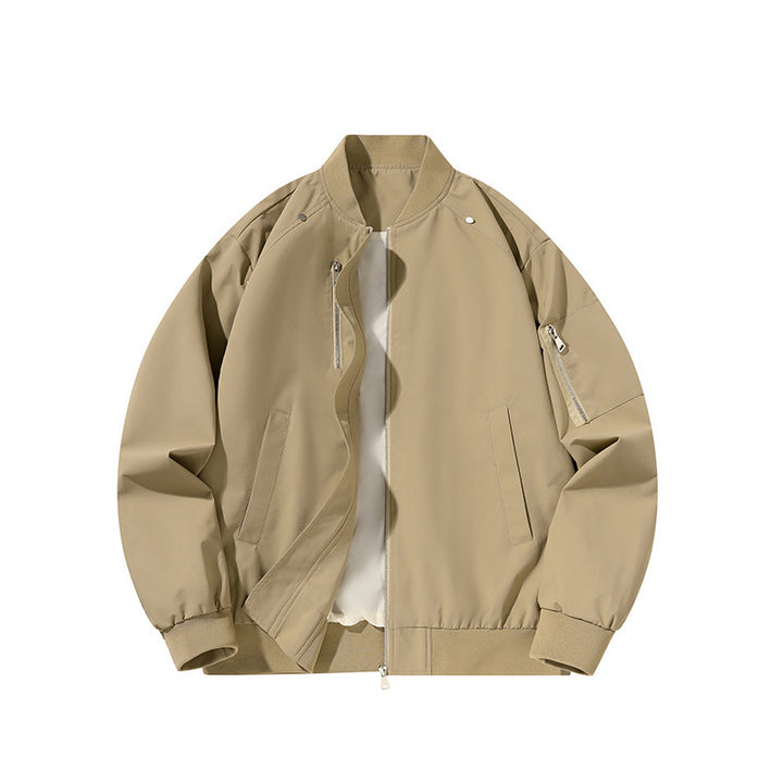 Men's  minimalist matte-shell relaxed-fit flight bomber jacket with sleeve utility zip pocket Drune