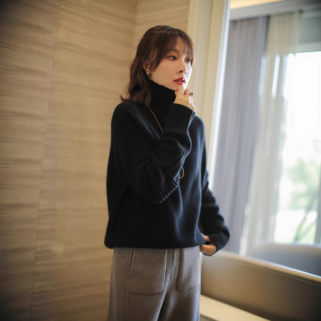 Damen Rollkragenpullover aus feinem Rippstrick mit Raglanärmeln und legerer Silhouette Drune