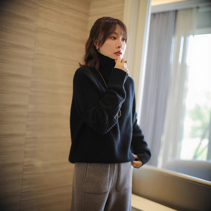 Damen Rollkragenpullover aus feinem Rippstrick mit Raglanärmeln und legerer Silhouette Drune