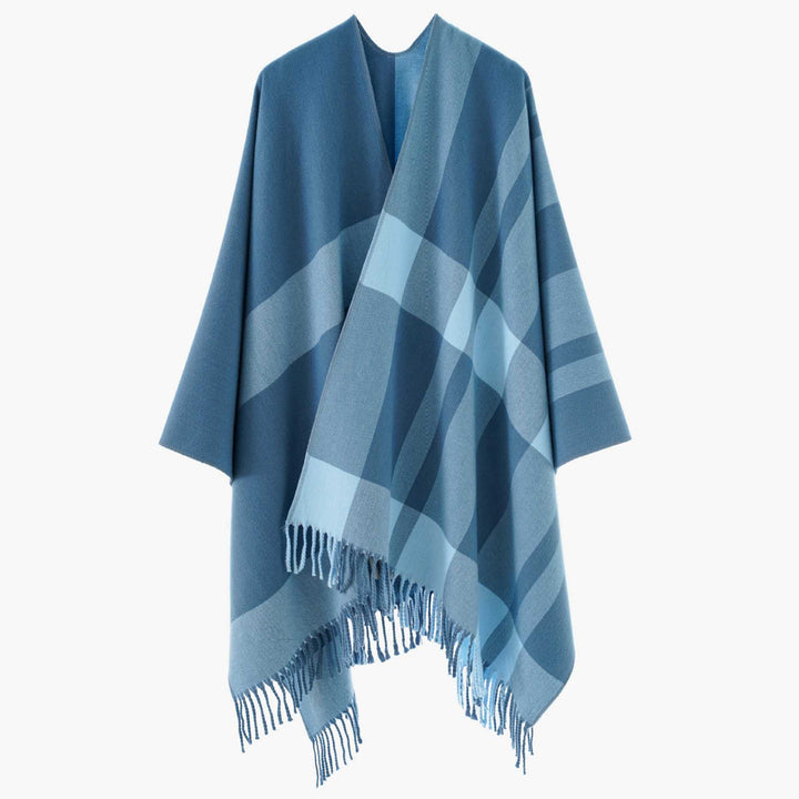 Damen Oversize-Cape mit Glencheck-Muster und Fransenabschluss Drune