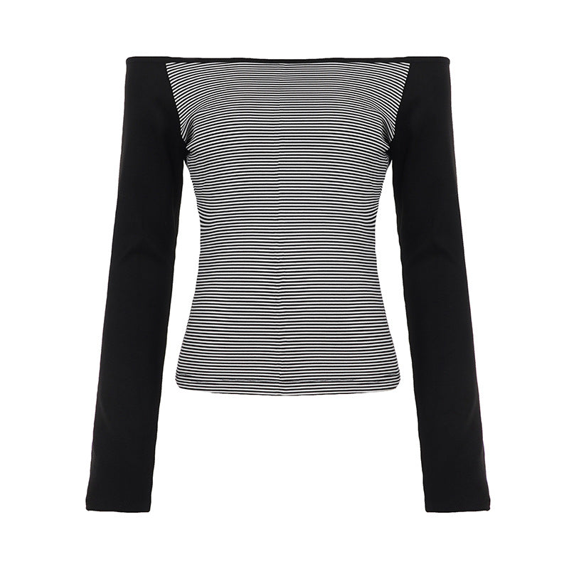 Damen nan figurnahes Raglan-Langarmshirt mit feinem Streifenjersey, schmaler Taille und elastischem Stretchmaterial Drune