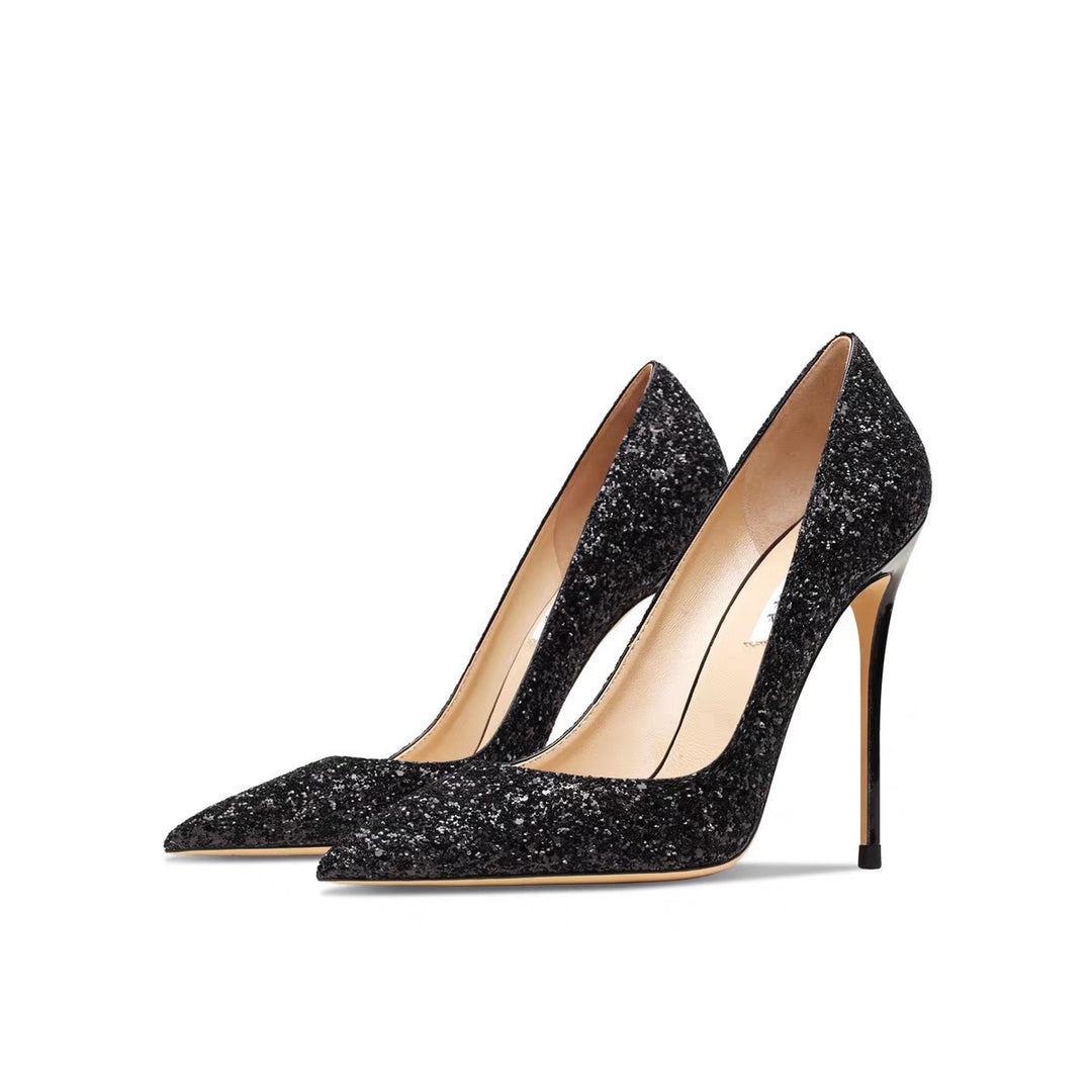 Damen Glitzer-Pumps mit spitzer Zehenform und metallic Stiletto-Absatz Drune