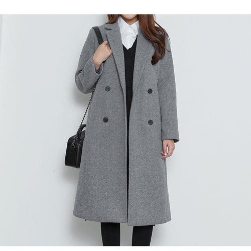 Damen Lang geschnittener Wollmix-Mantel im minimalistischen Doppelreiher mit tiefem Revers Drune
