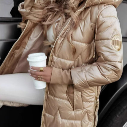 Damen modische und wärmende Steppjacke mit Kapuze Drune