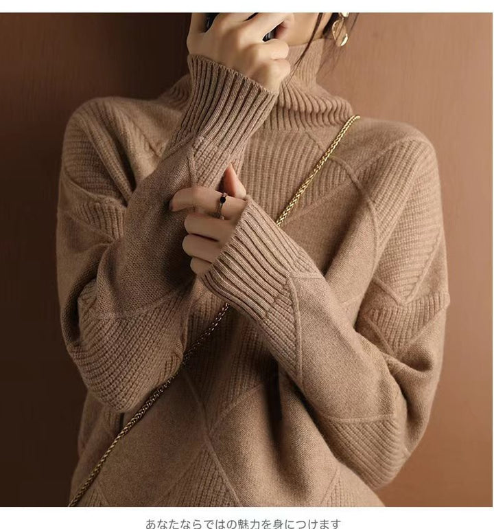 Damen kuscheliger Stehkragenpullover mit strukturiertem Strickmuster Drune