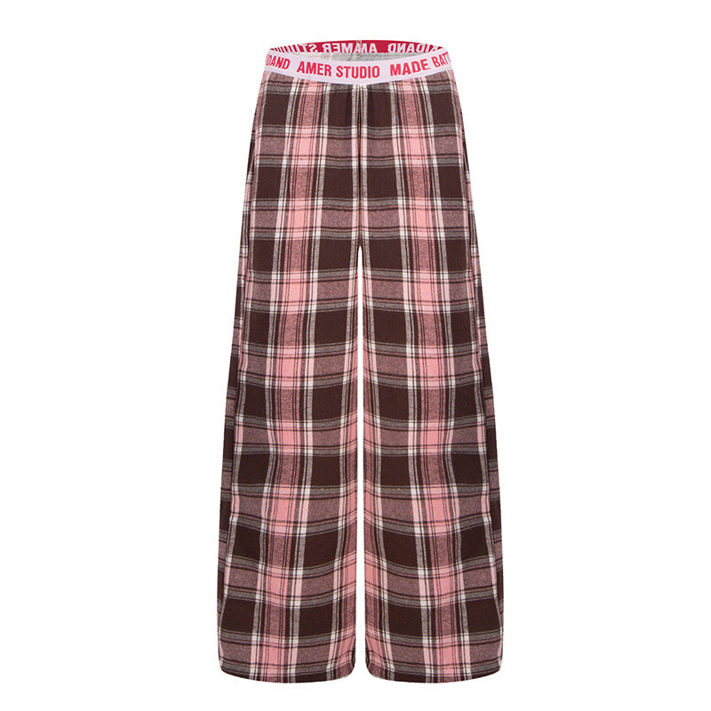 Damen Weite Lounge-Hose mit Karomuster und elastischem Logobund Drune