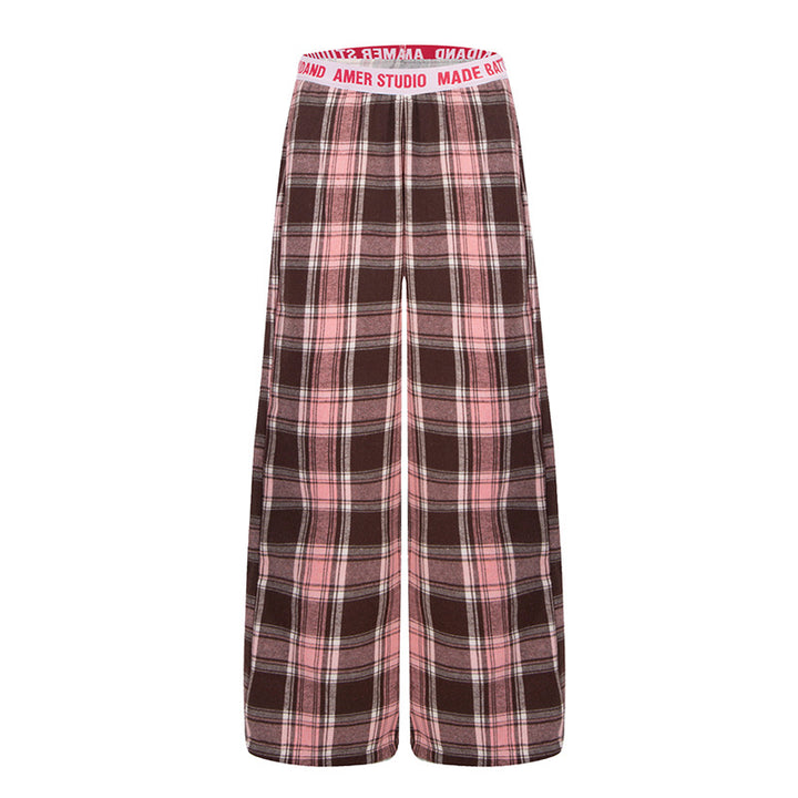 Damen Weite Lounge-Hose mit Karomuster und elastischem Logobund Drune