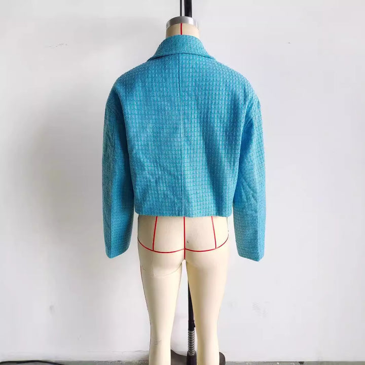 Damen nan Cropped Tweedjacke mit Hemdkragen, verdecktem Reißverschluss und Leistentaschen Drune